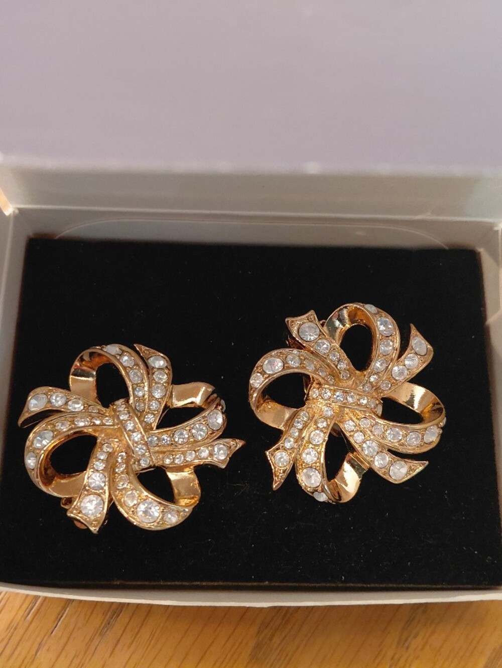 Kenneth Jay Lane Gold-Tone Ribbon Crystal Clip-On Earrings